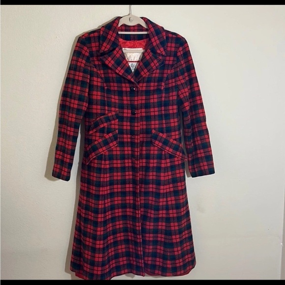 VINTAGE Pendleton Women's 1940's Tartan Plaid Wool Peacoat Overcoat - Picture 1 of 8
